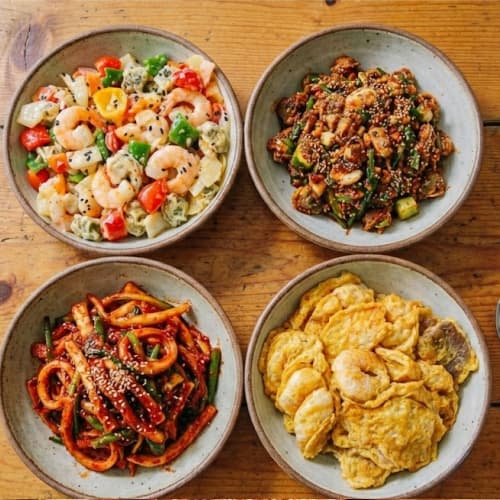 "순수세트-순수한반찬 꼬막무침,육전+새우전,오징어초무침350g,크림새우가리비버터구이"